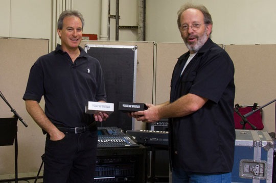 Andy Heller and Gary Wood, co-owners of Audio Production Group, with their Countryman Type 10S and Type 85S Stereo Direct Boxes.