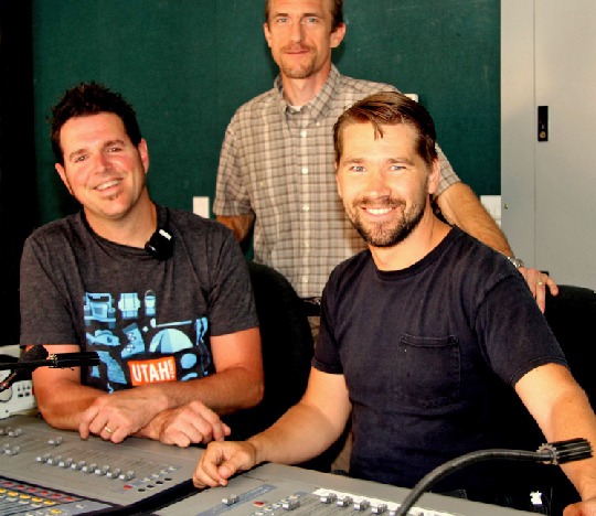 Chris Powell, Kevin Warnick, and Jason Jensen of Tuacahn at the Amphitheater’s FOH position.