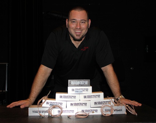 Chris MacBride stands with his arsenal of Countryman E6 Earsets and Type 10 Direct Boxes.